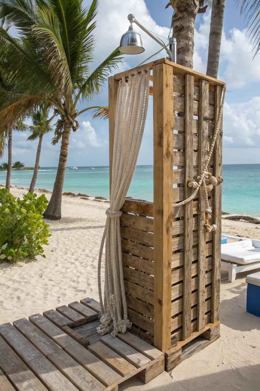 Bringing the beach vibe to your backyard shower setup.
