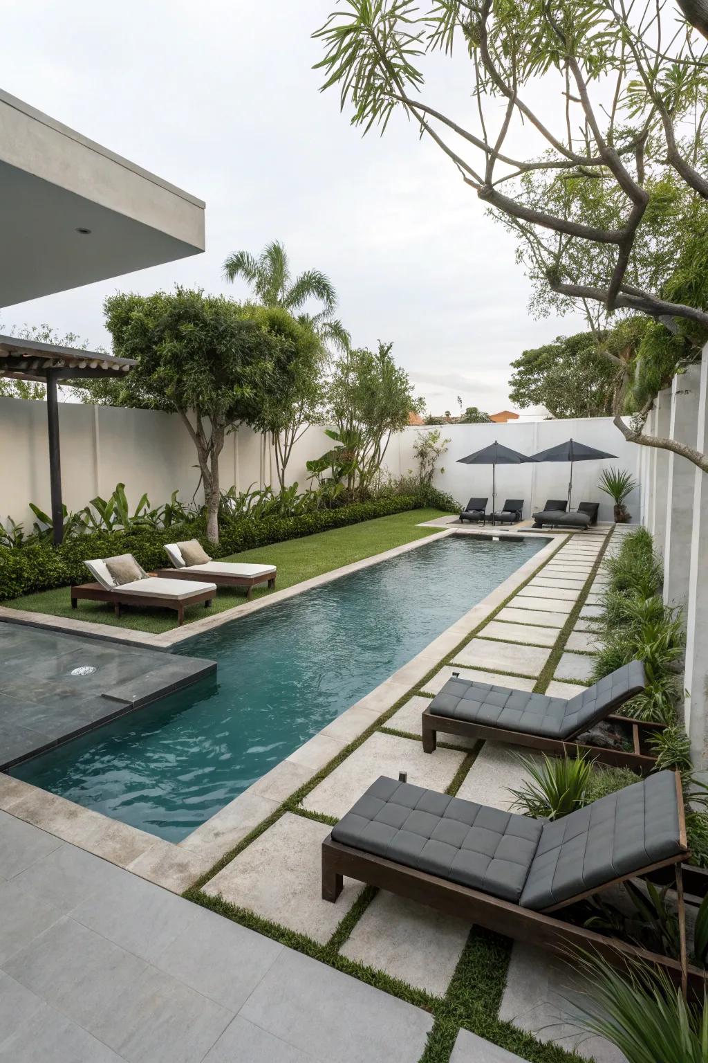 Combine function and style with an L-shaped pool.