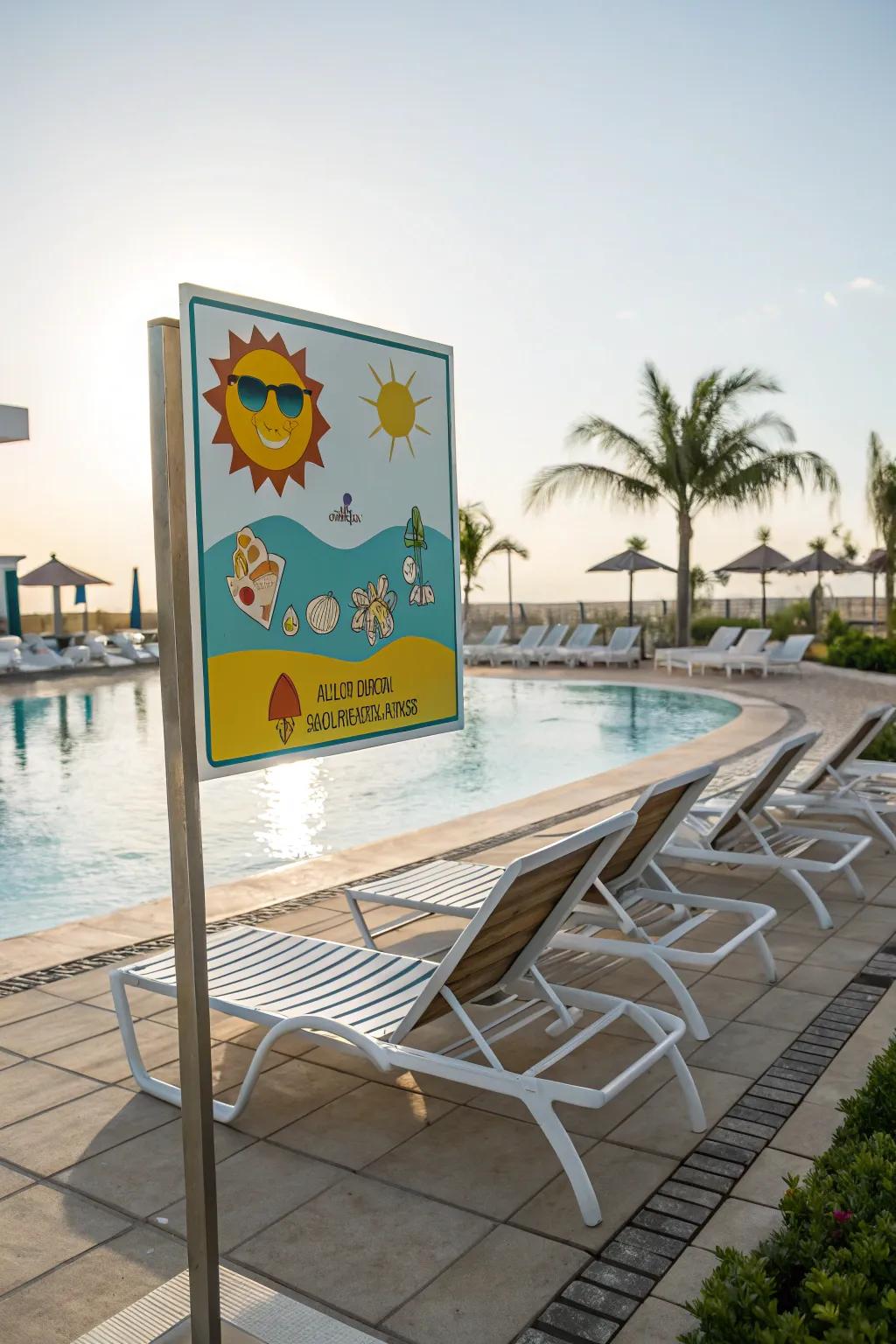 Promote relaxation with sun-inspired signage.