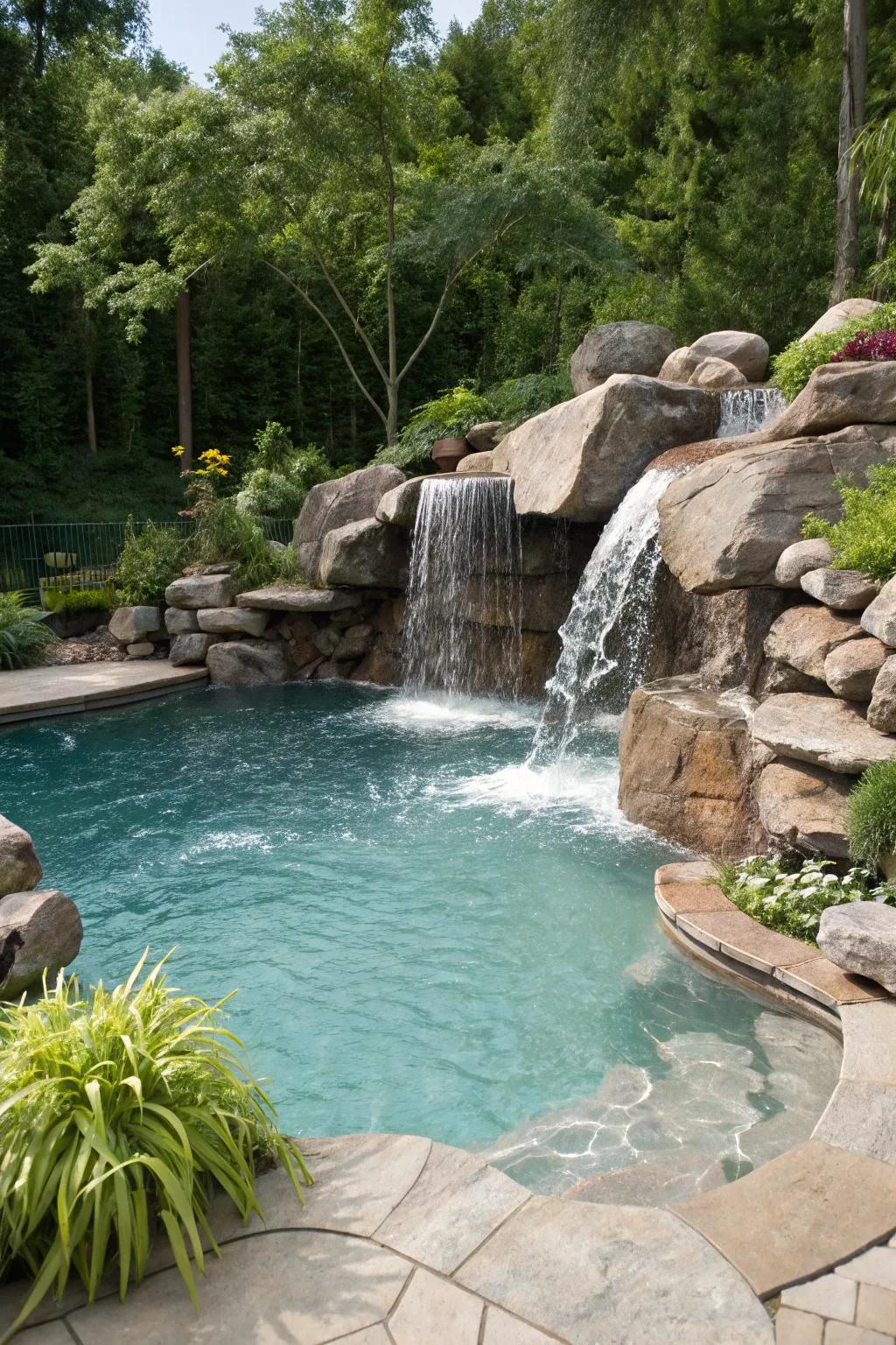 Water features bring soothing sounds and visual interest.