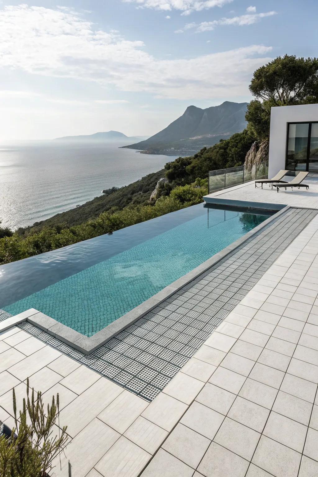 Modern pool with minimalist tile design.