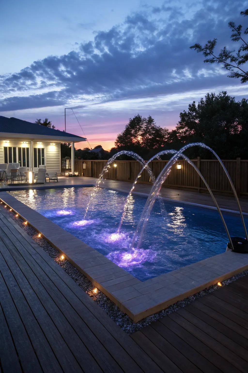 Deck jets add a playful and elegant water display.