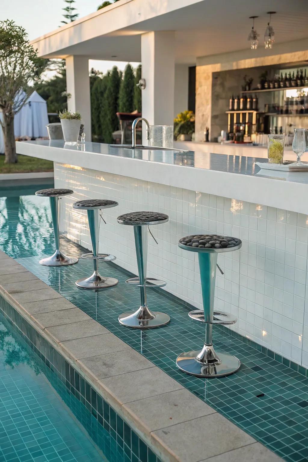 Experience underwater seating at its finest with bar stools in the pool.