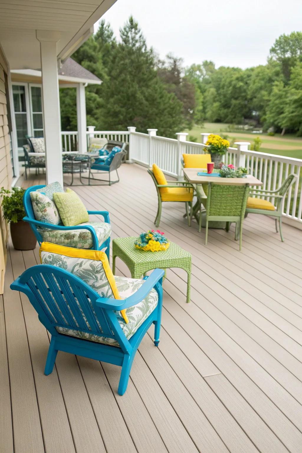 Beige decks offer a versatile backdrop for any style.