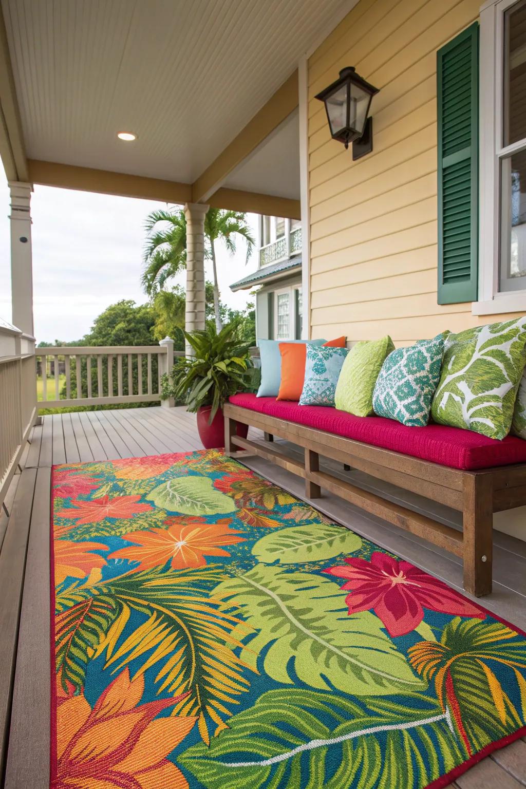 Tropical hues make your porch feel like a getaway.
