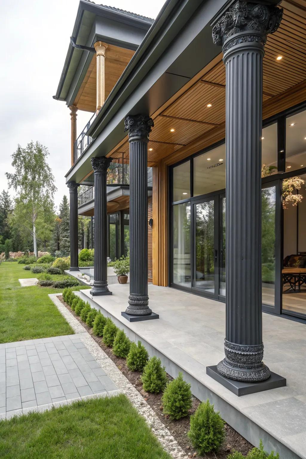 A beautiful mix of modern and traditional styles on porch columns.