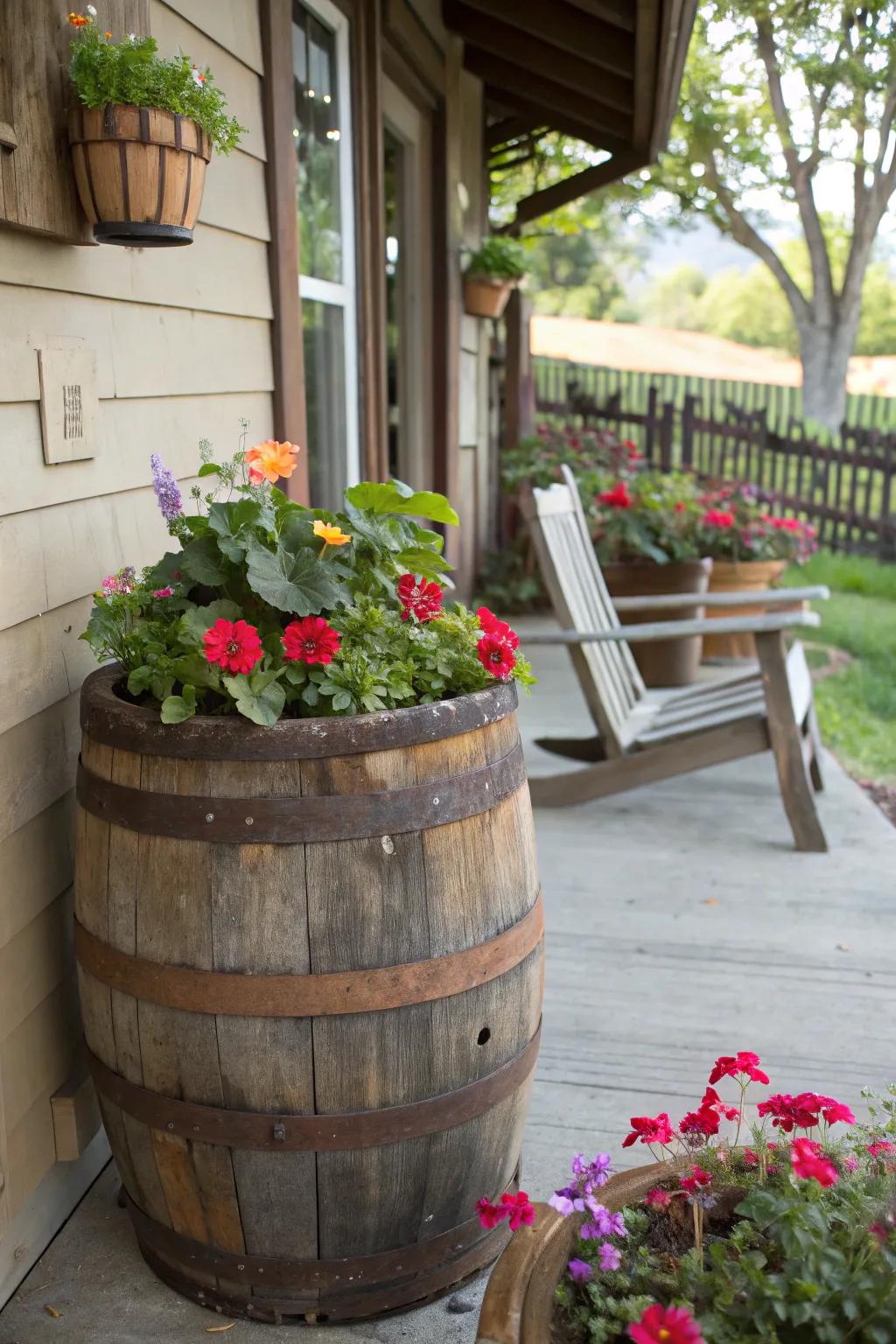 Vintage barrels offer a nostalgic charm.