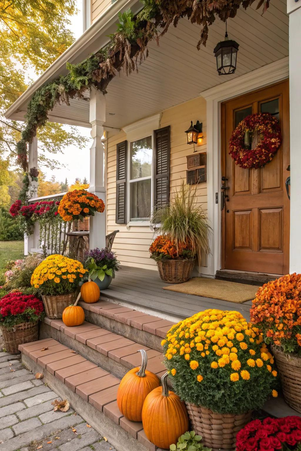Celebrate the seasons with themed floral accents on your porch.