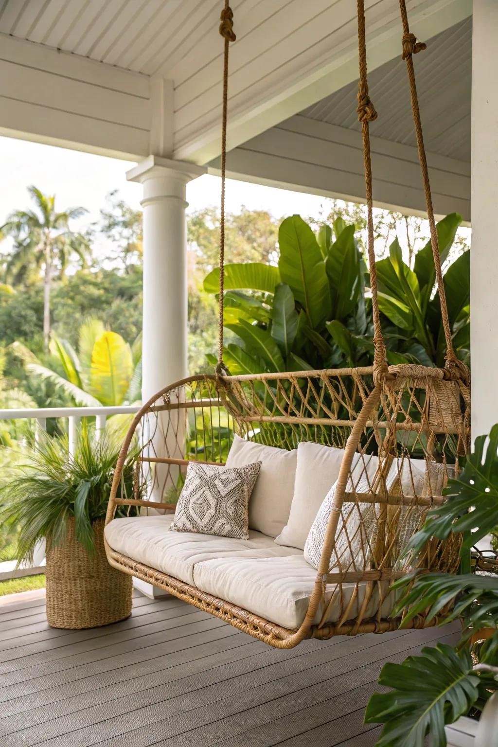 Rattan swings bring elegance and a touch of nature under your deck.