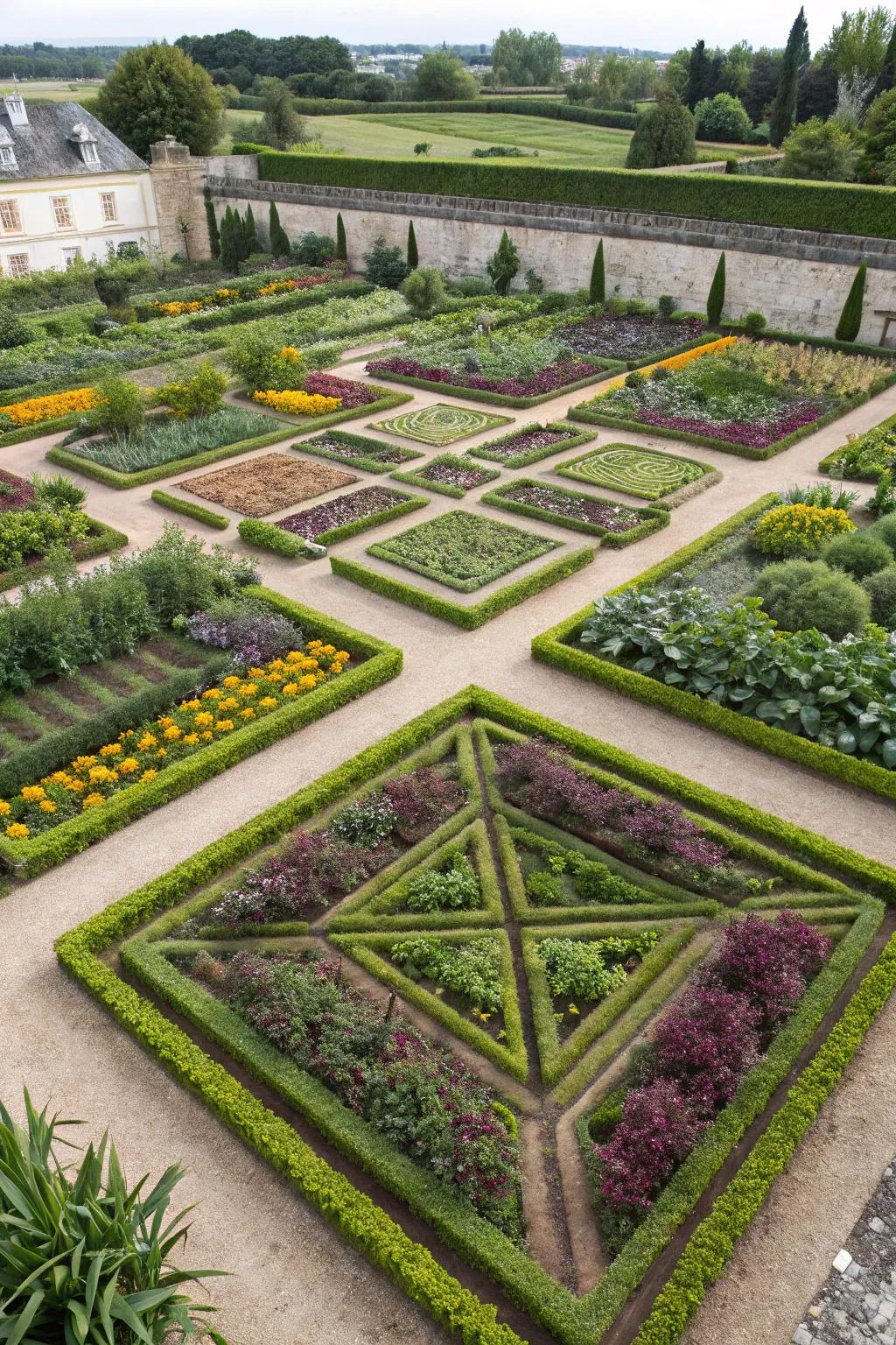 A symmetrical layout adding elegance to the garden.