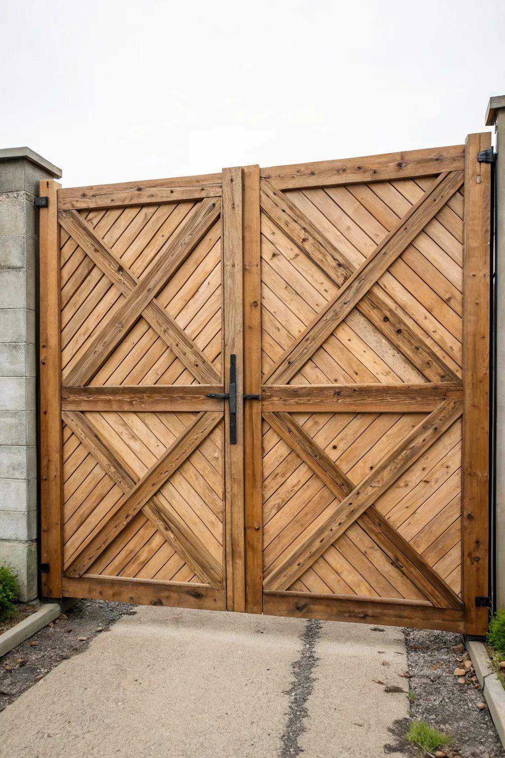 Geometric patterns add an artistic flair to this double gate.