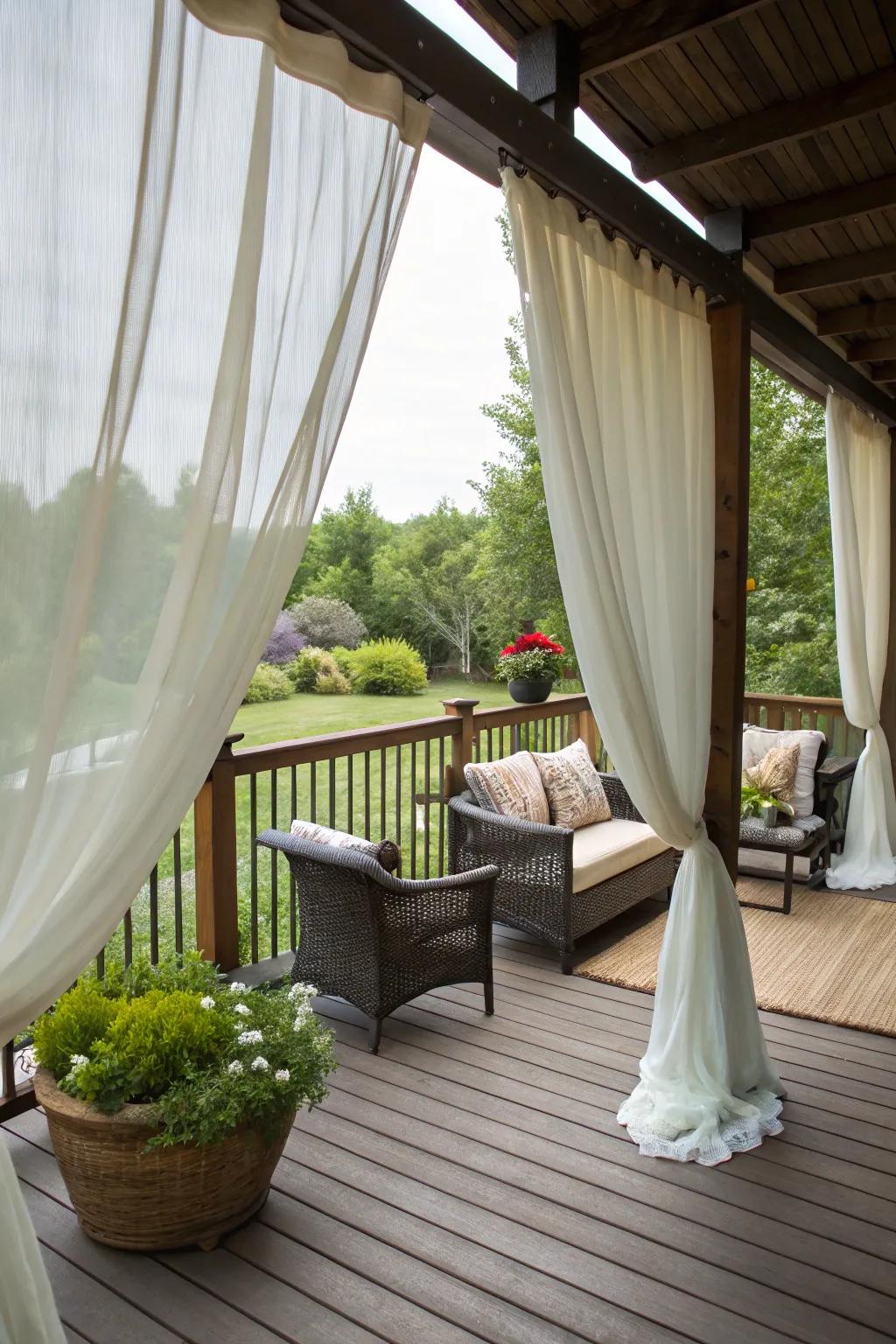 Add elegance and seclusion with outdoor curtains.