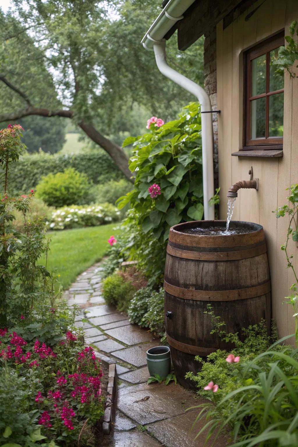 Save water and add charm with a rainwater barrel.