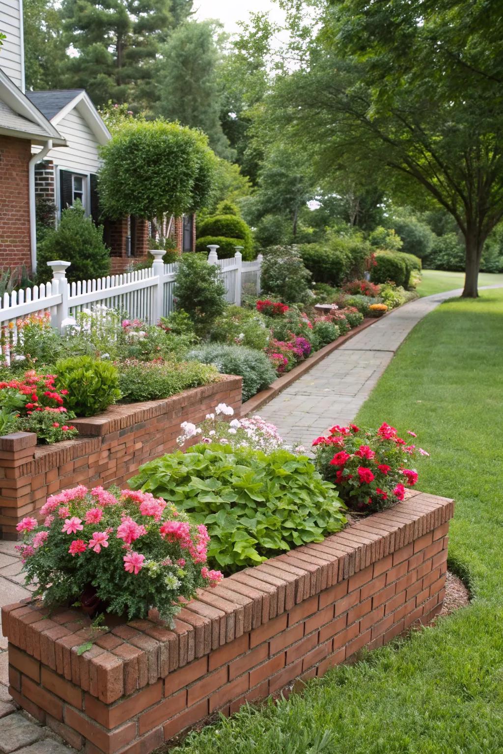 Brick beds add structure and warmth to your front yard.