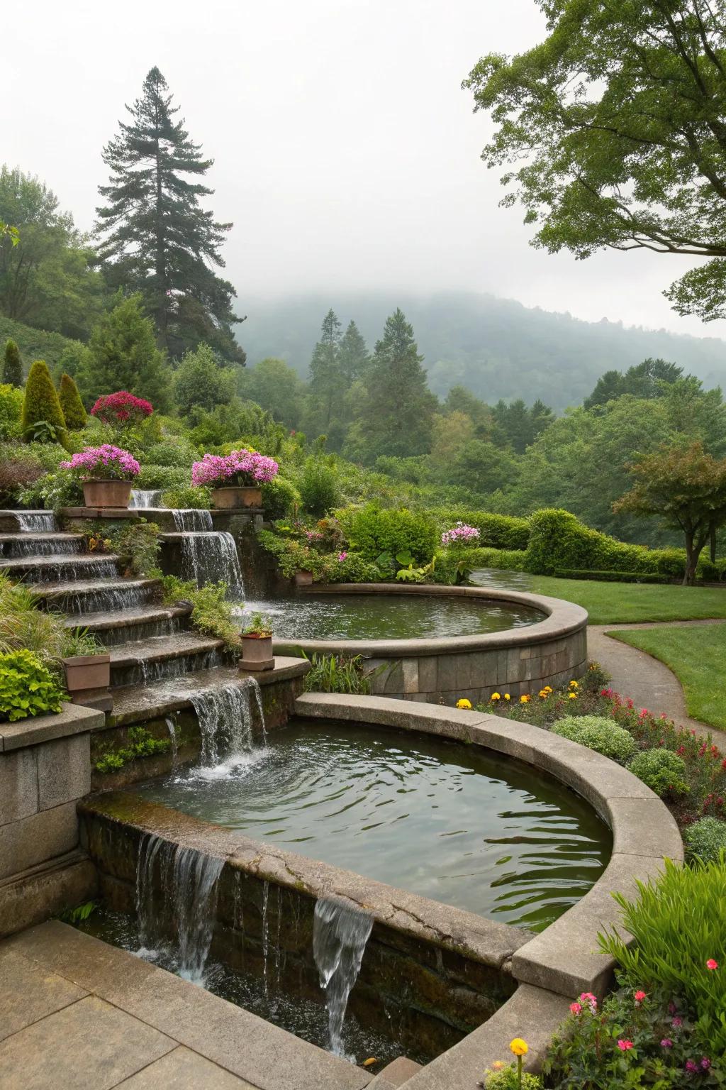 Terraced ponds offer stunning visual interest.