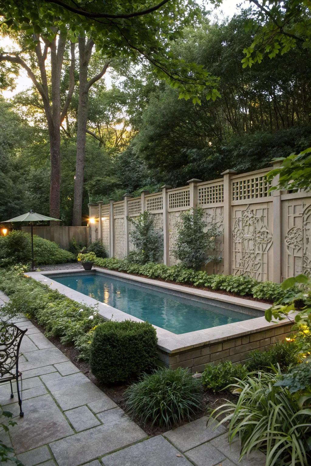 A raised pool with stylish privacy walls for a secluded retreat.