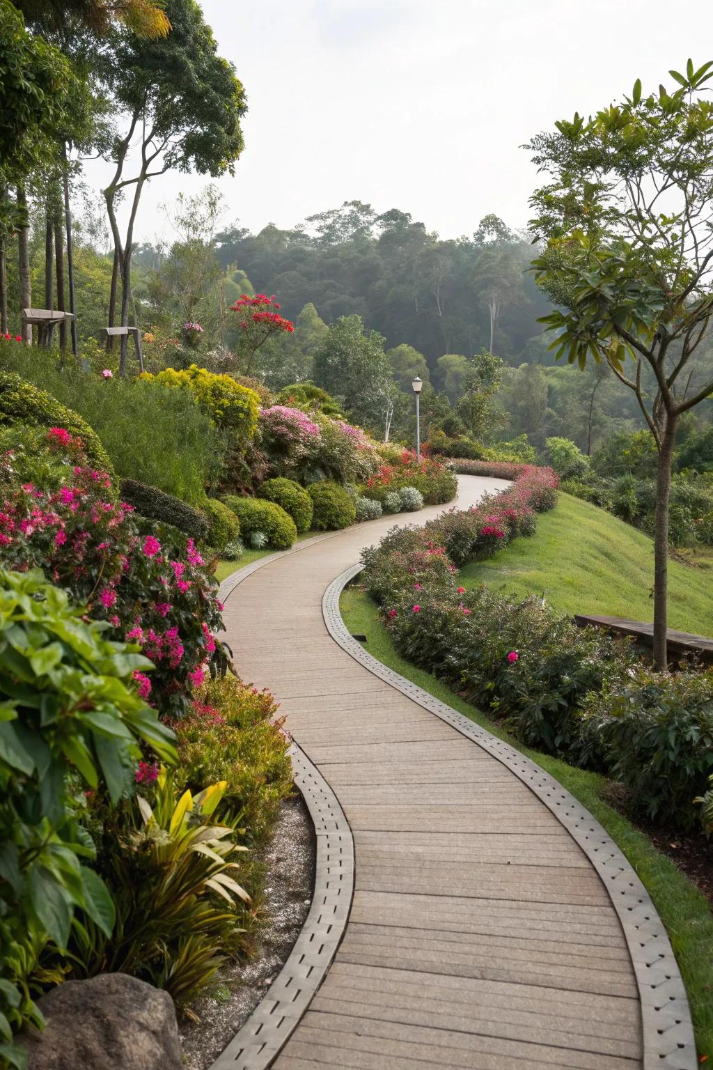 A charming curved walkway leading you through garden wonders.