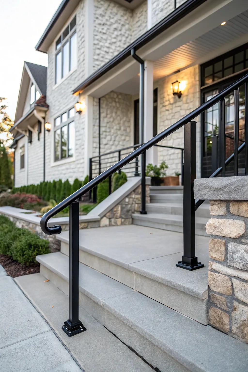 Black metal railings add drama and elegance.