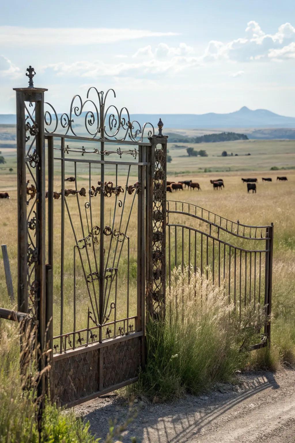 A metal gate with intricate designs, offering a blend of security and style.