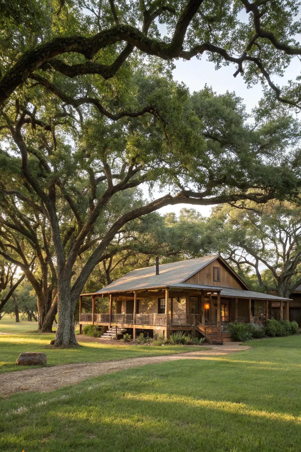 Large trees provide shade and enhance the beauty of your ranch home.