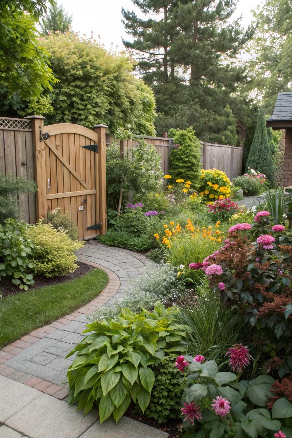 Lush landscaping enhances the natural beauty of your backyard.