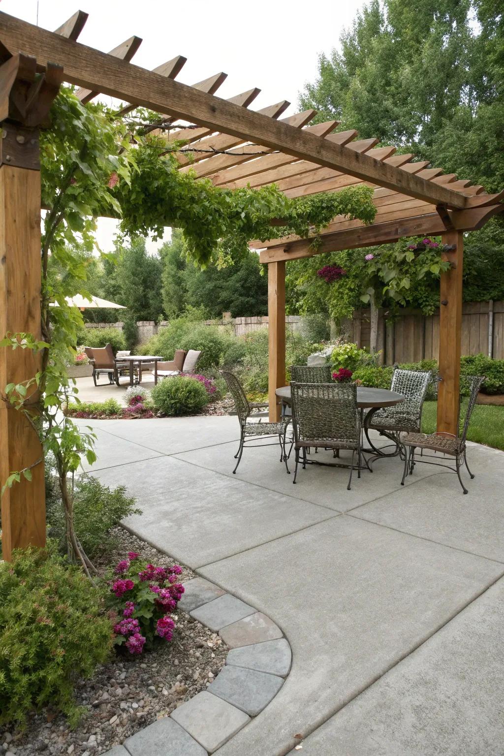 A pergola adds charm and functionality to any patio.