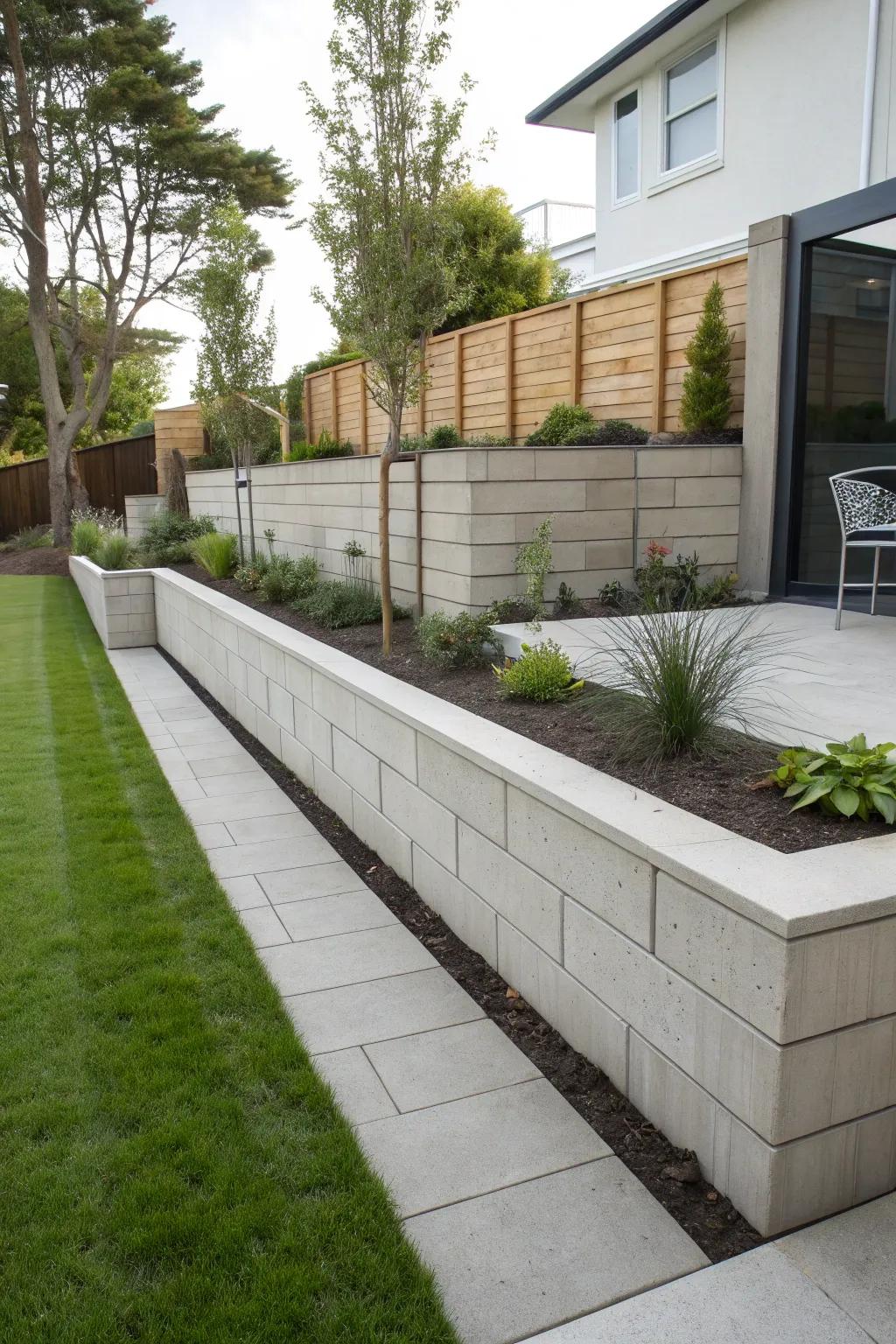 Concrete blocks bring a modern touch to outdoor spaces.