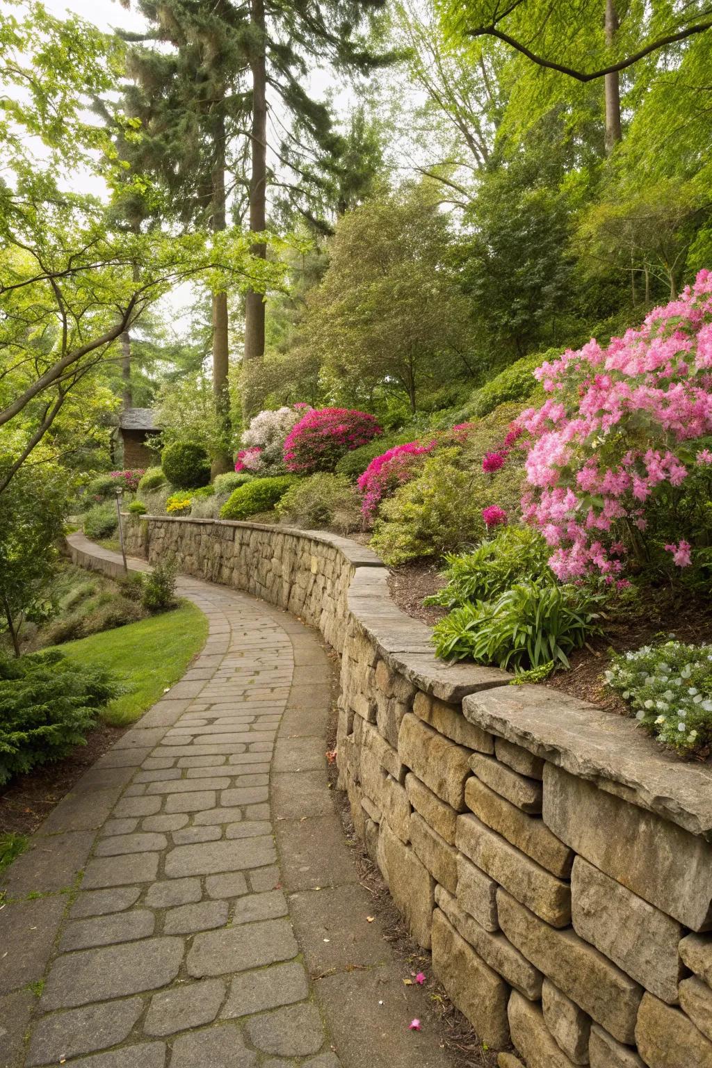 Natural stone finishes blend beautifully with garden landscapes.