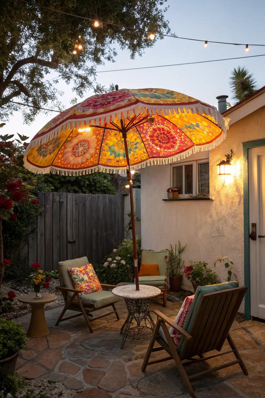 Charming retro umbrella adding shade and style.