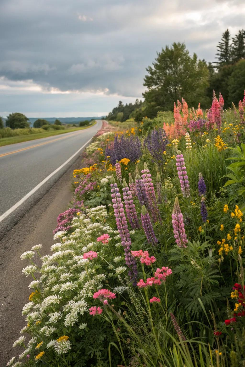 Colorful flowers bring life to any road verge.