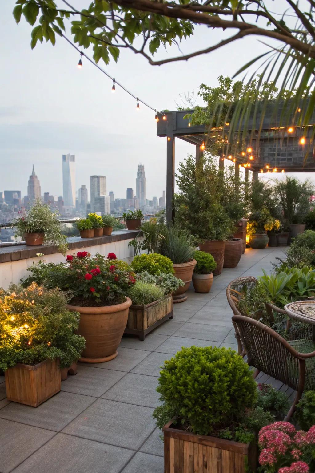 Transform your rooftop into a green oasis with vibrant plants.