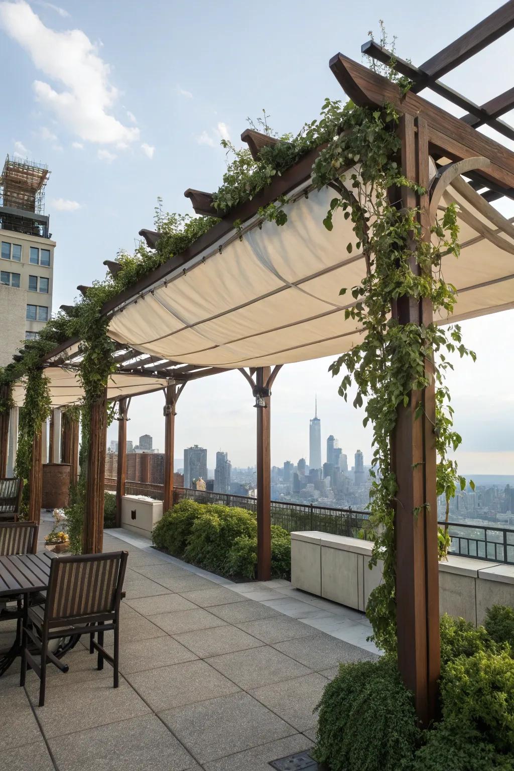 A retractable canopy provides shade control on sunny days.