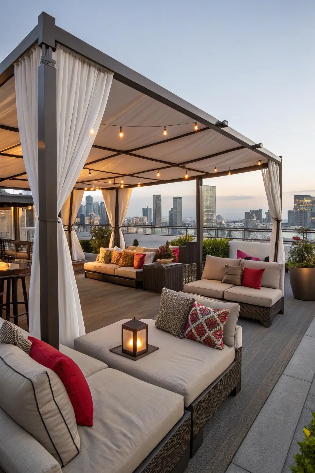 Create a cozy retreat with a covered lounge area on your rooftop.