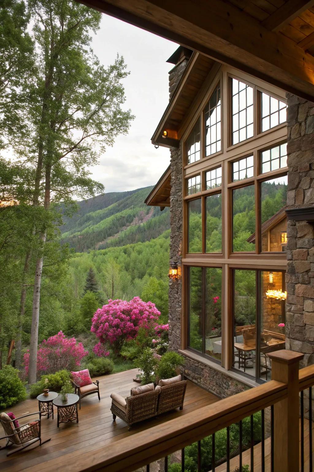 Large windows bring in natural light and views