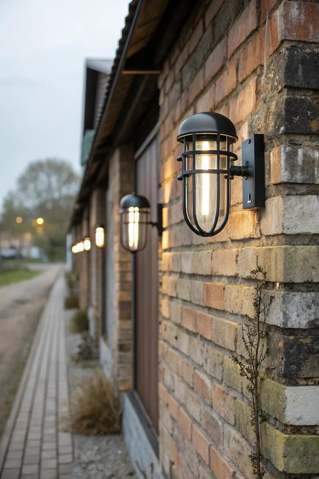 Industrial wall fixtures adding vintage charm to a rustic wall.
