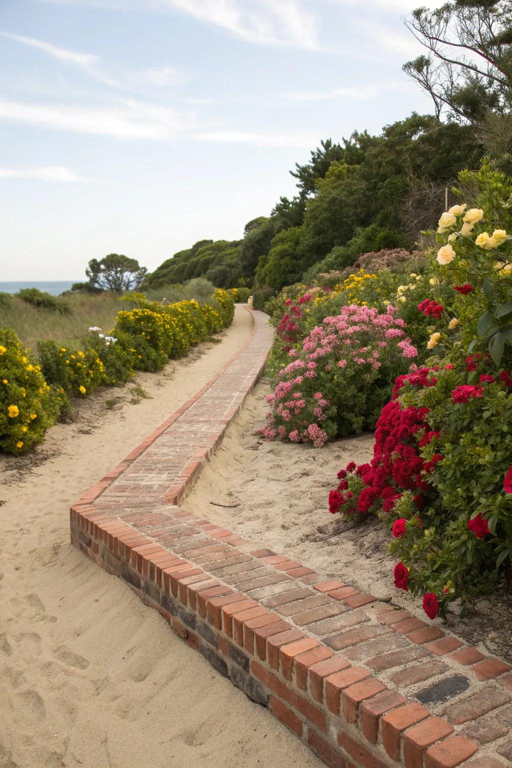 Defined borders using bricks for a tidy walkway.