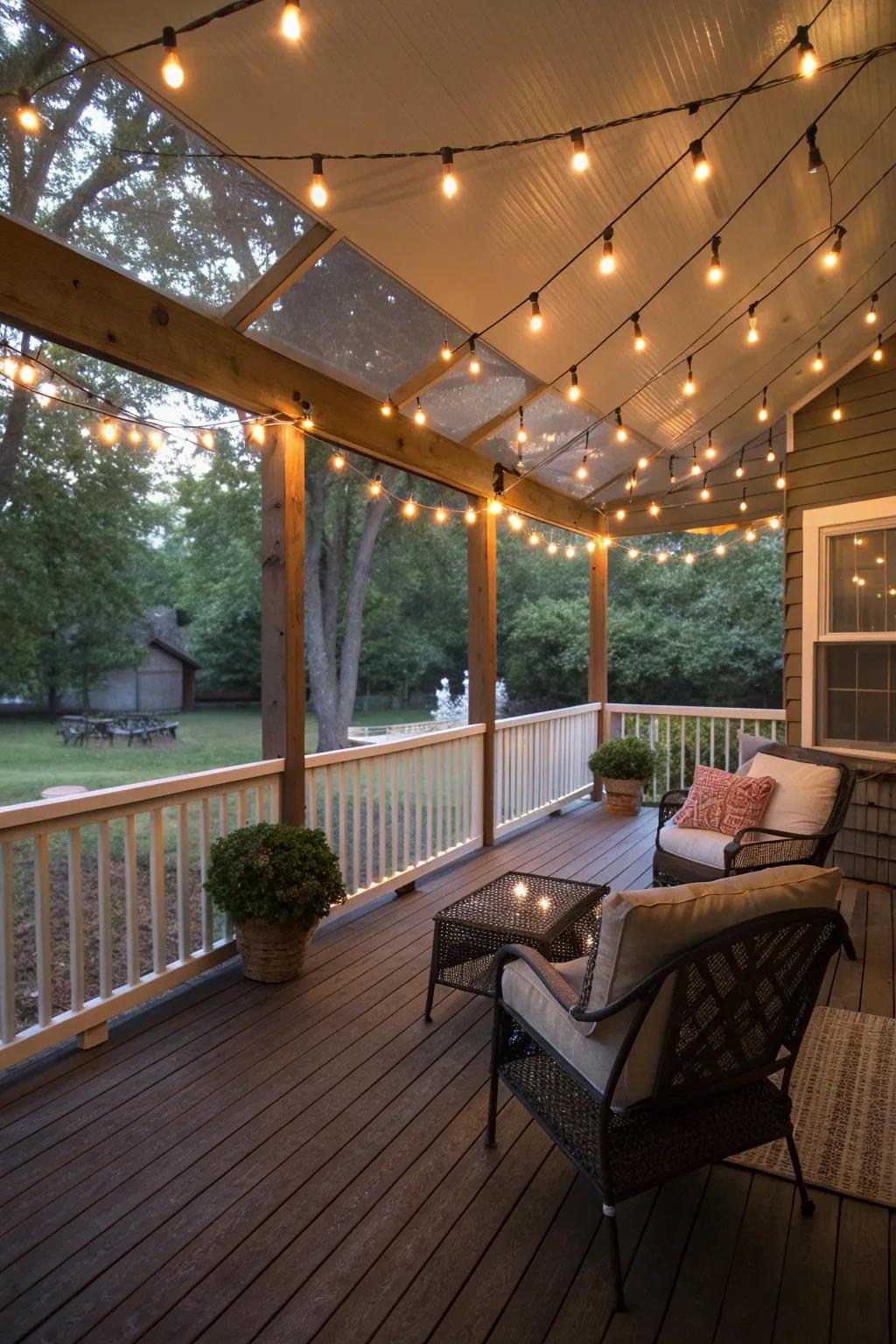 String lights bring a warm ambiance to your porch.