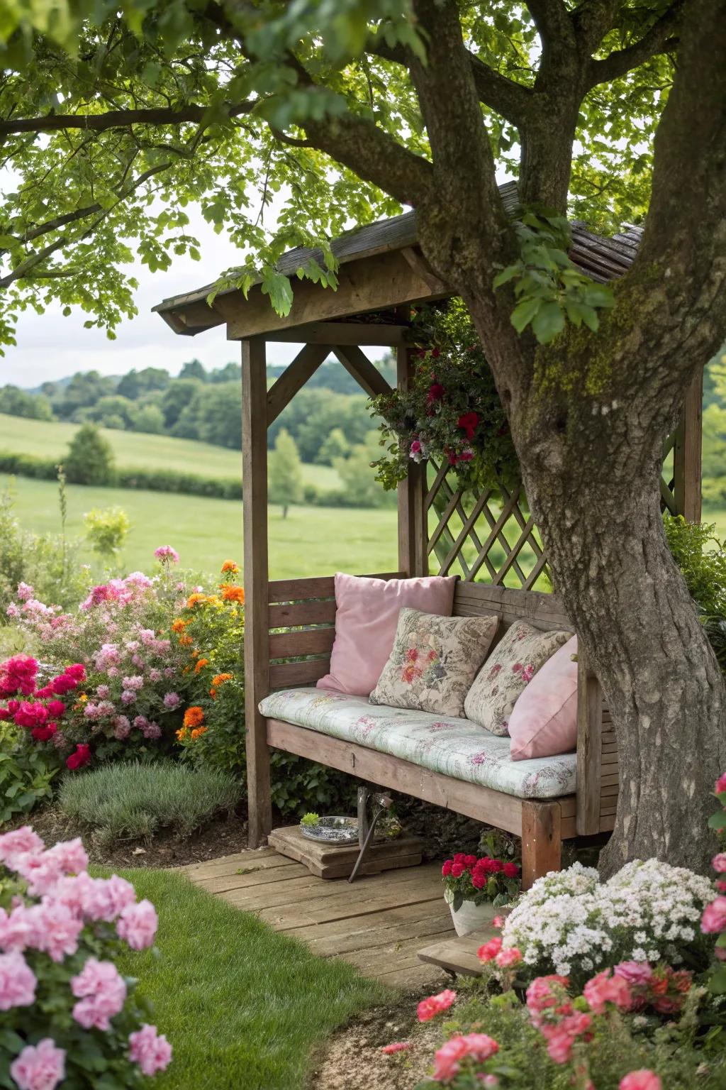 A serene seating nook for peaceful moments in the garden.