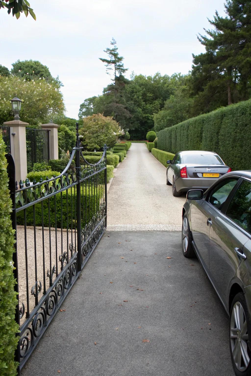Metal railings lend a modern edge to this driveway.