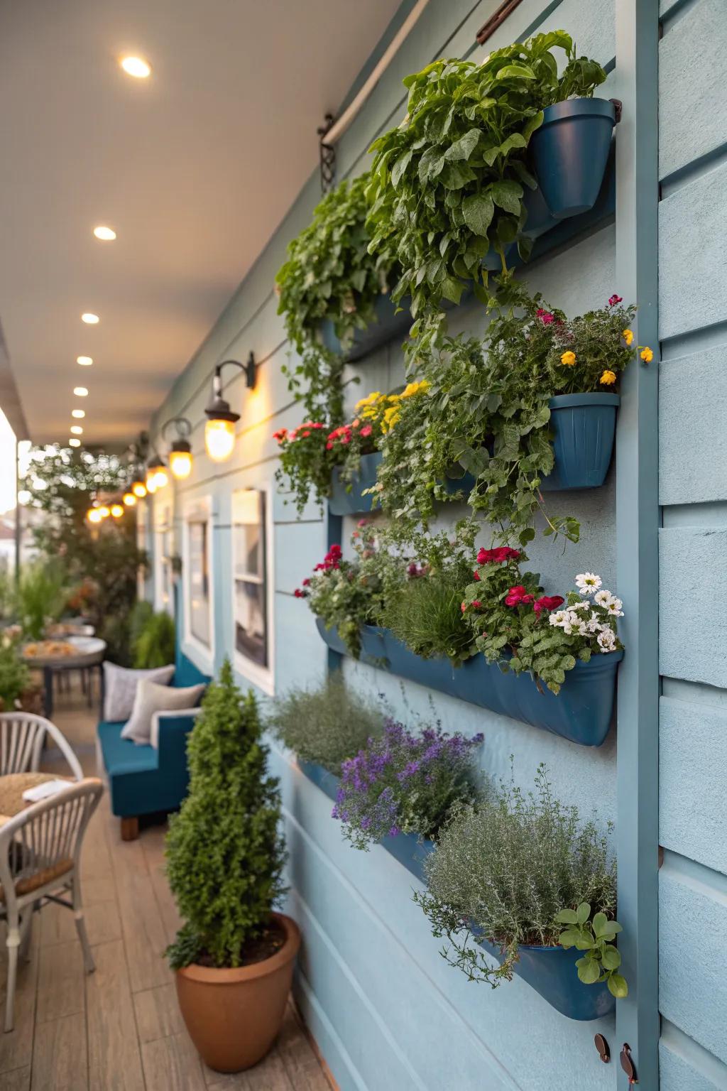 Vertical gardens bring life and color to your she shed walls.