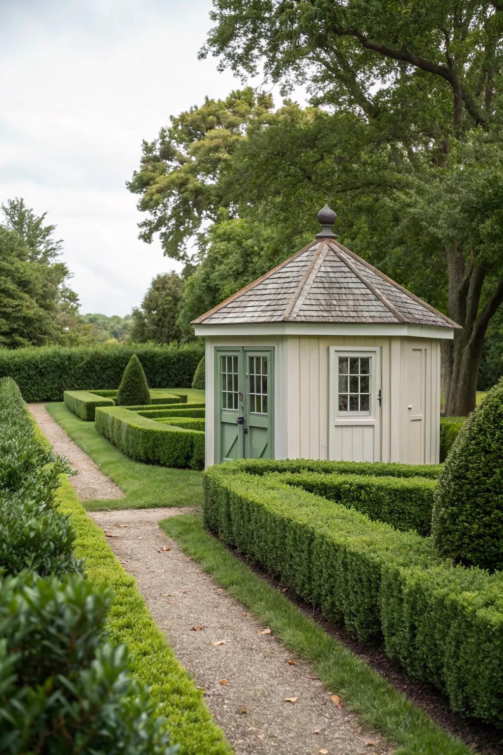 Aesthetic hip roof shed, perfect for windy areas.