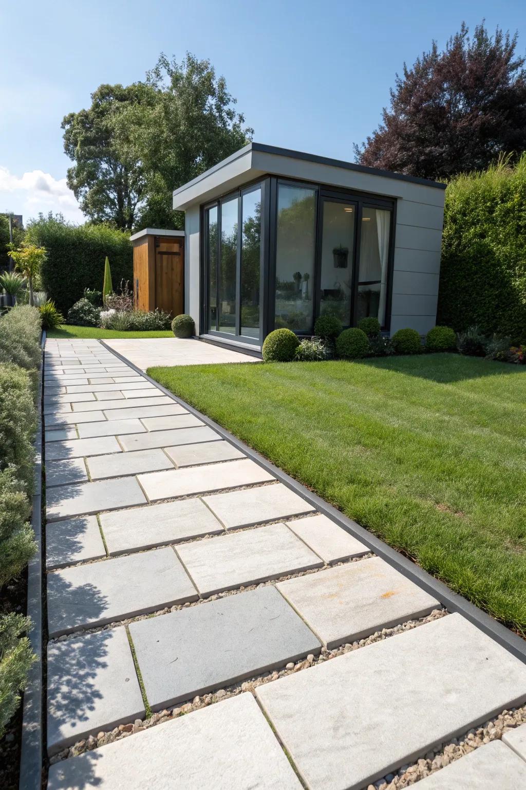 Paver stones offer a modern touch to your shed walkway.