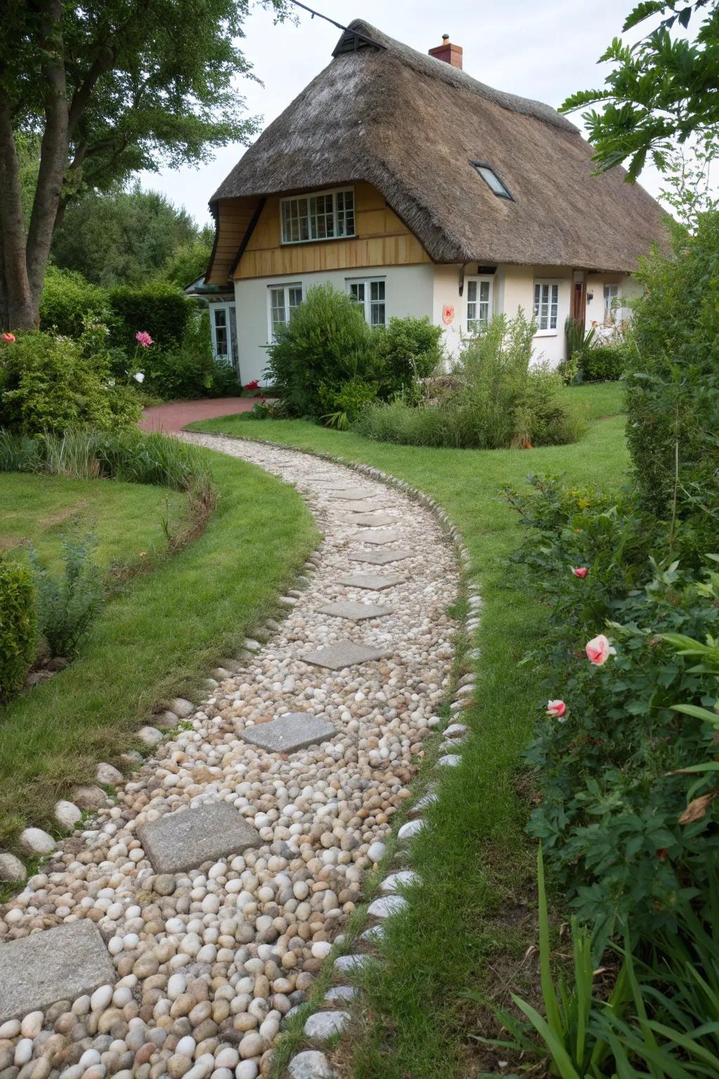 Natural borders frame your shell driveway, merging it with the surrounding greenery.