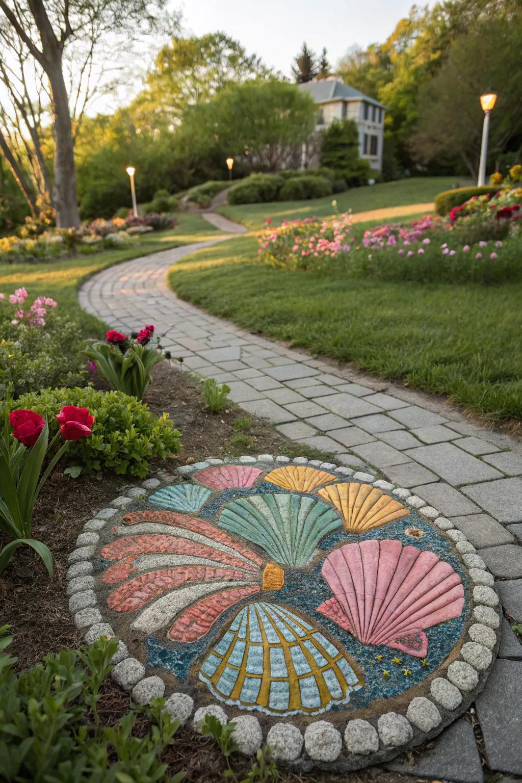 Infuse your garden with color through shell mosaic art.