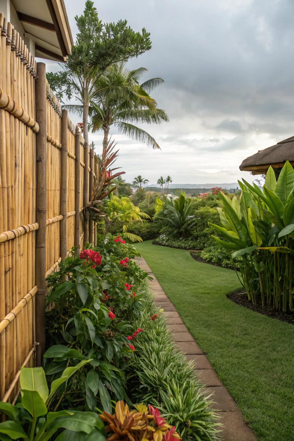 Bamboo fencing provides natural privacy and a tropical vibe.