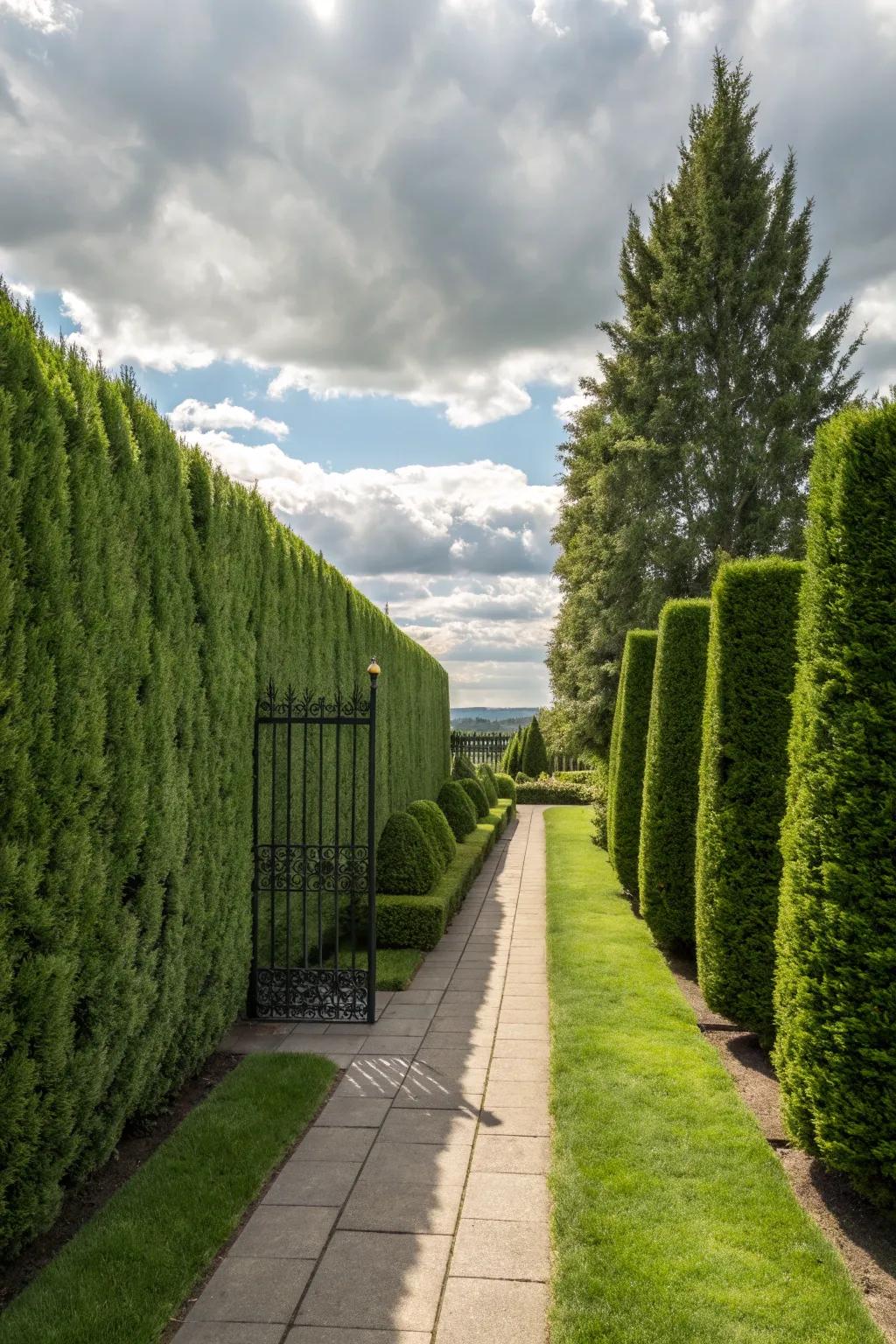 Tall hedges offer privacy and shade, transforming your side yard.