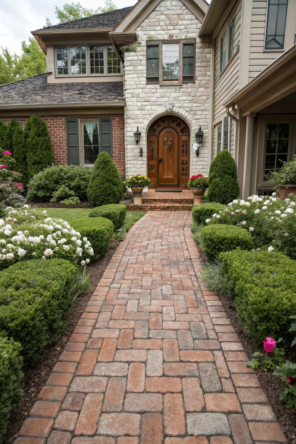 Brick paths bring timeless charm to any home.
