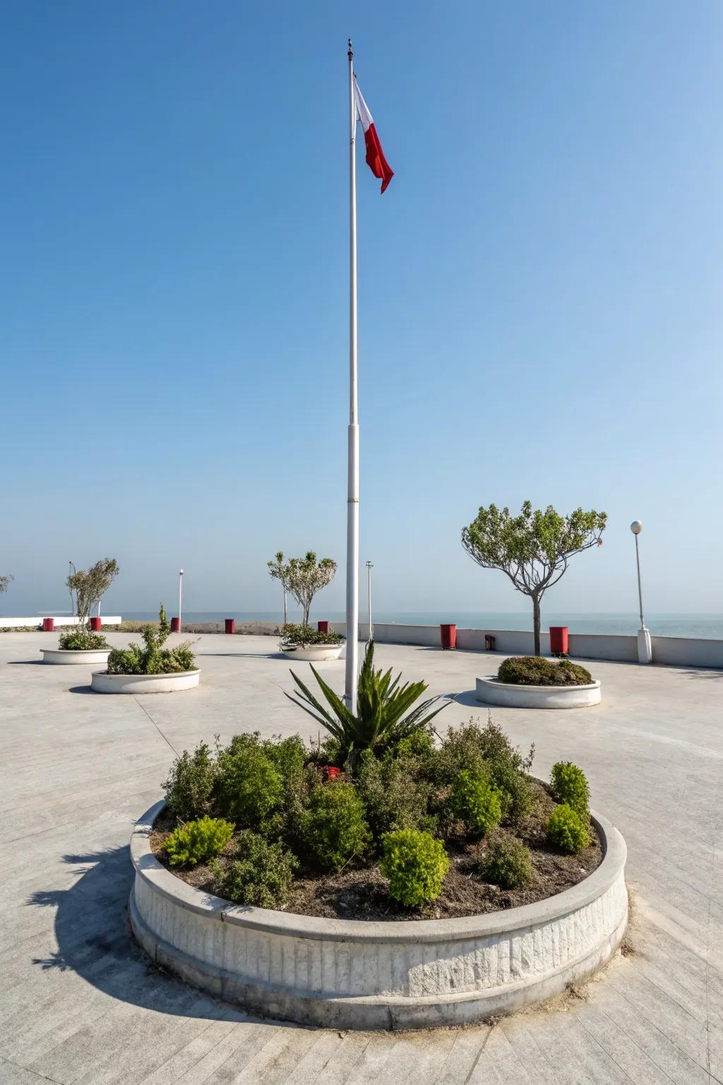 A minimalist approach keeps the flagpole as the focal point.