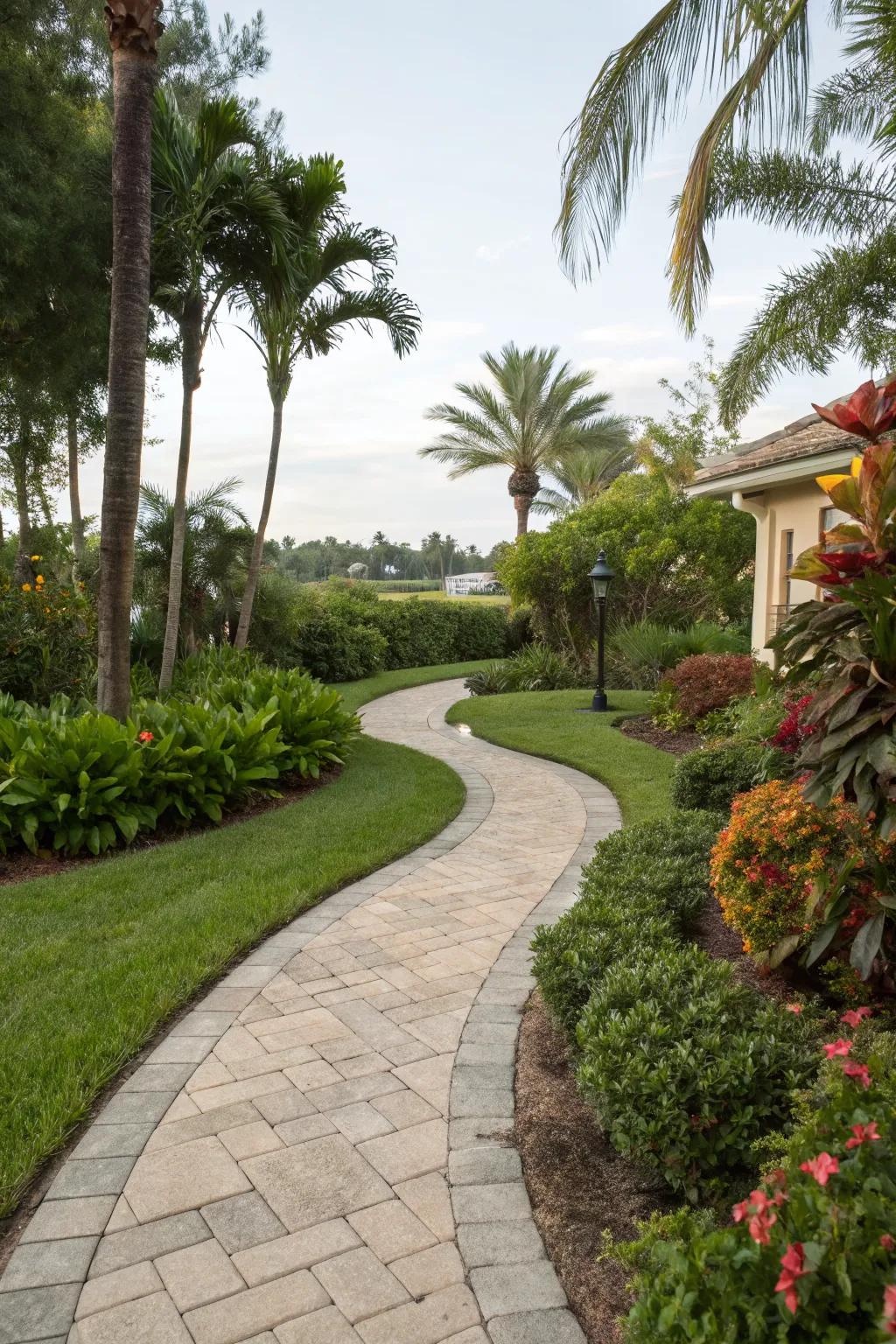 Curved pathways create an inviting journey through your yard.