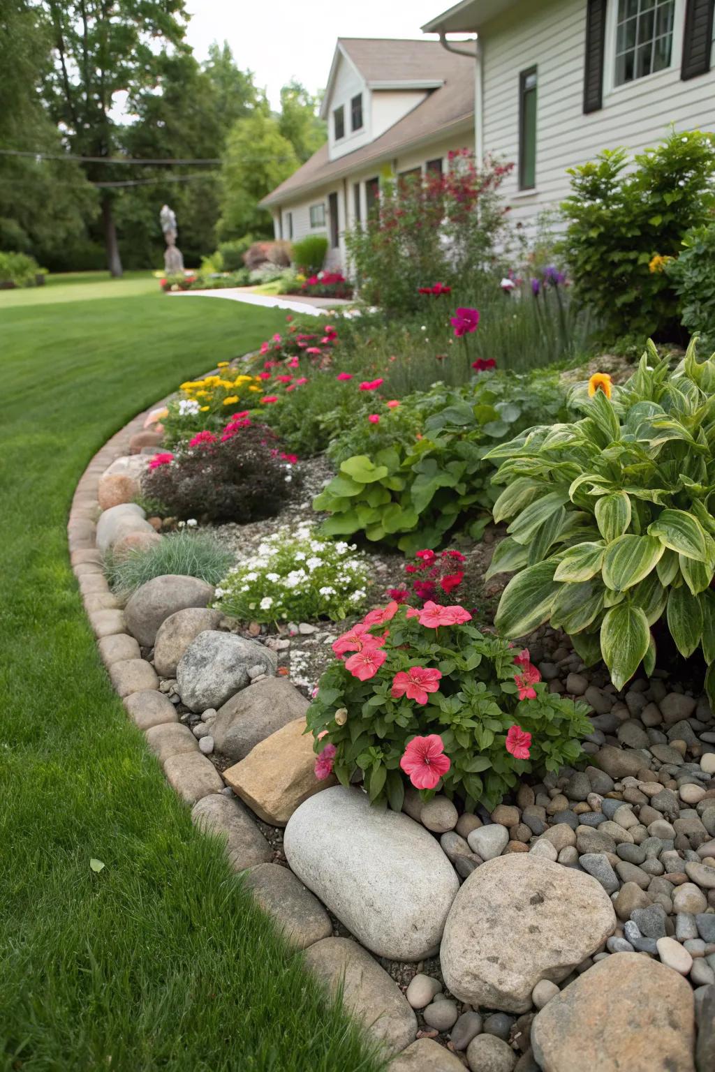 Stone edging adds structure and style.